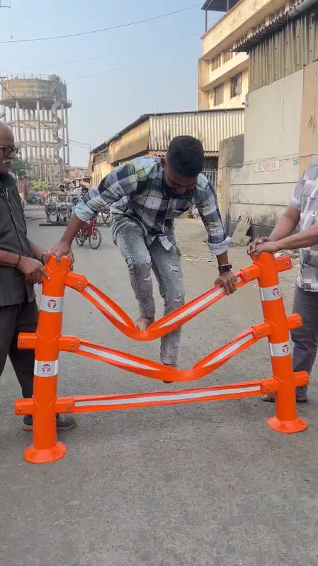 Detco orange road barricade installation